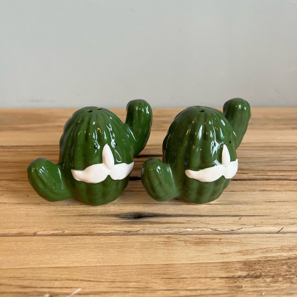Ceramic Anthropomorphic Green Cactus Salt & Pepper Shakers